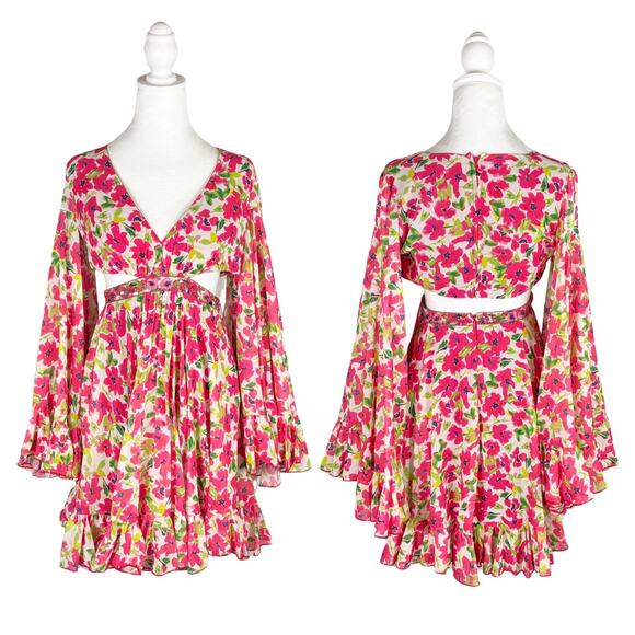 Mac Duggal Floral Printed Short Bell Dress 2 Pink NWT - Picture 3 of 12